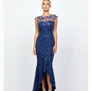 Chic Navy Lace High Low Dress
